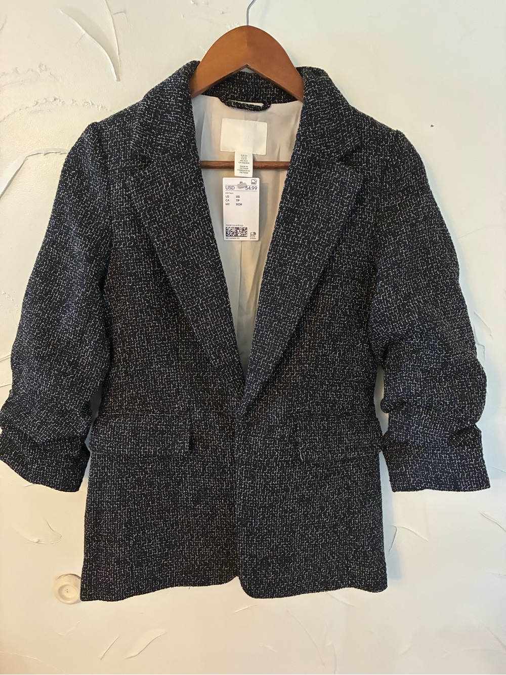 NWT H&M Women’s Gathered Sleeve Blazer Jacket SZ XS